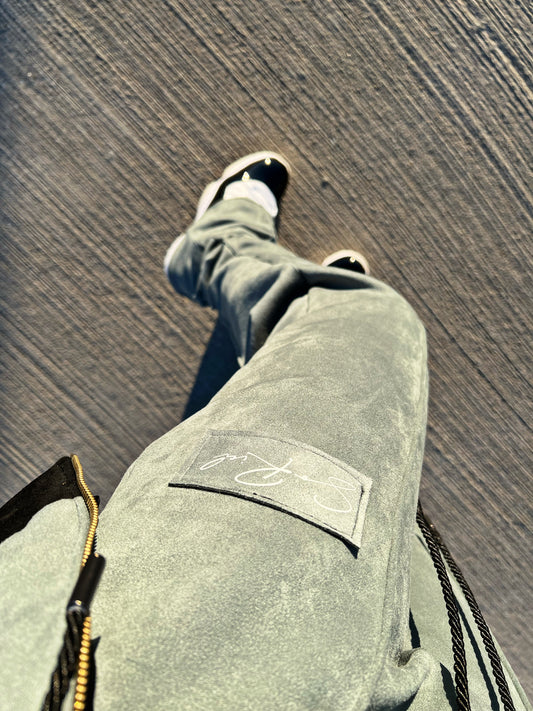 "Ghost" Suede Stacked Flare Joggers